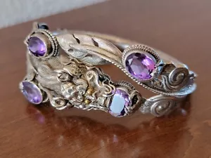 Brazalete de Colección Dragón Chino Amatistas Piedra Plata Esterlina - Imagen 1 de 9