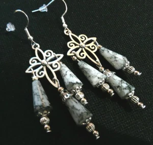 Vintage Look Dangly Long Teardrop Glass Chandelier Earrings + Free Secret Pair - Picture 1 of 7