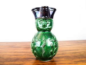 Jarra Toby verde serpiente esmaltada vintage cerámica americana primitiva finales del siglo XIX - Imagen 1 de 12