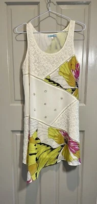 Vestido Anthropologie Leifnotes tamanho 4 marfim rosa transparente Guarri patchwork lantejoulas - Imagem 1 de 4