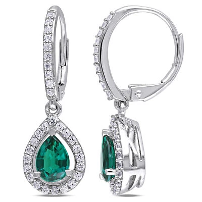 Amour Sterling Silver Created Emerald and White Sapphire Charm Earrings - Image 1 of 4