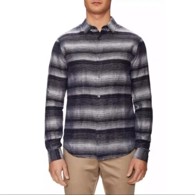 VINCE Men's Topanga Blue White Stripe Casual Button Down Linen Blend Shirt Sz L - Image 1 of 4