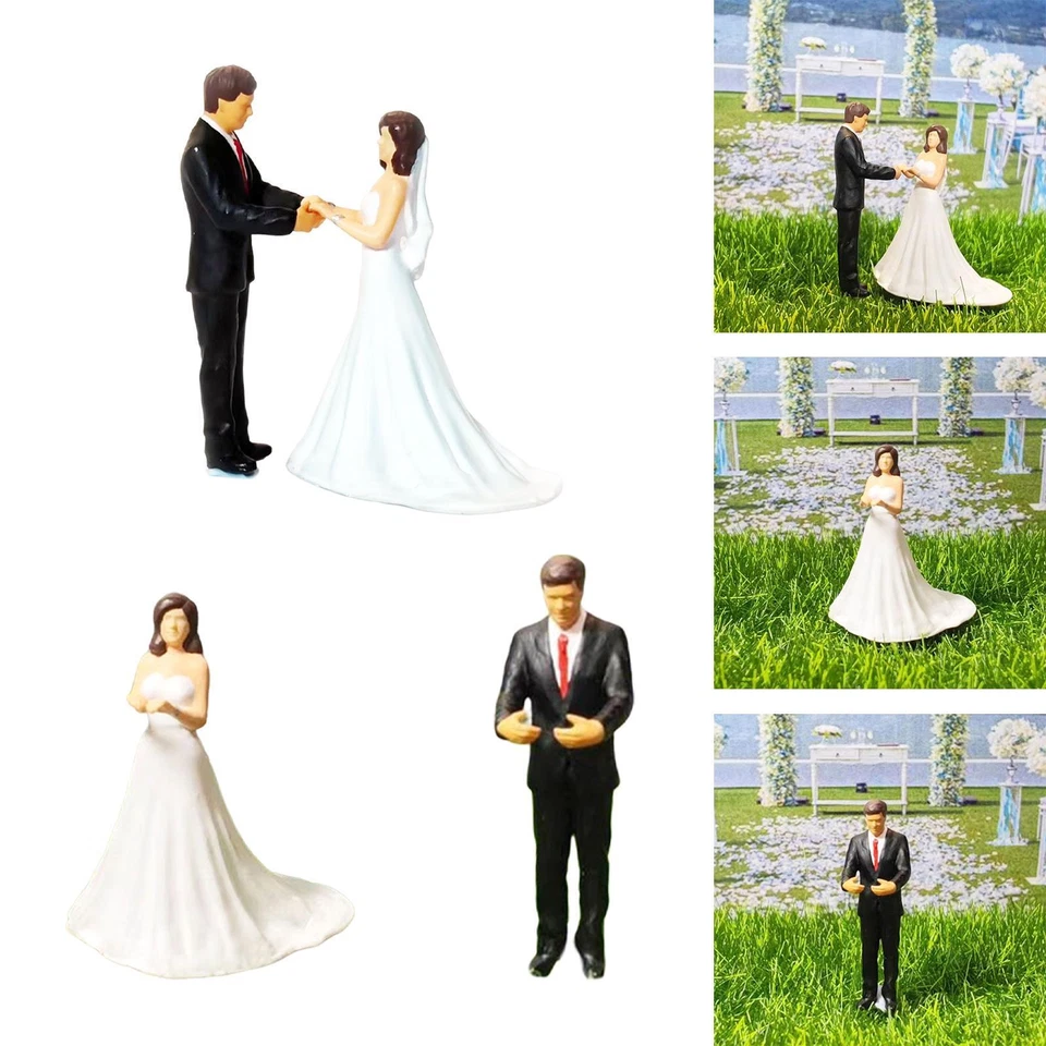 Mini Bride and Groom Set 1/87 Decorazione da scrivania in resina Modello dipinto - Immagine 1 di 1