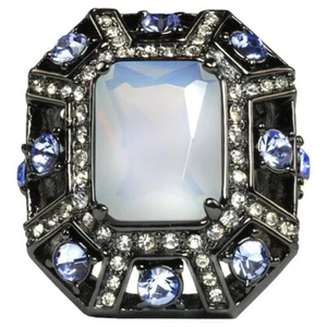 FASHION COCKTAIL STATEMENT CRYSTAL RING US SIZE 7 BLUE RHODIUM GUN PLATED - Picture 1 of 2