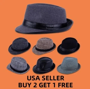 Mens Plaid Tweed Fedora Hat Women Trilby Cuban Cap Panama Floral Winter Fall - Picture 1 of 8