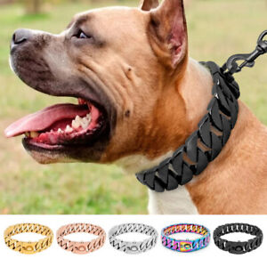 Heavy Duty Dog Collar Cuban Chain Luxury 18k Gold Plated Stainless Steel Pitbull