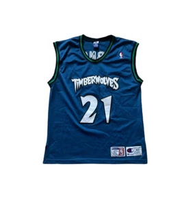 VTG NBA Minnesota Timber Wolves GARNETT CHAMPION AUTHENTIC PRO CUT JERSEY SZ 40 - Picture 1 of 7