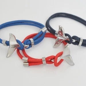 Surf Armband Delphin Edelstahl Polyesterkordel handgefertigt! Länge verstellbar - Bild 1 von 6