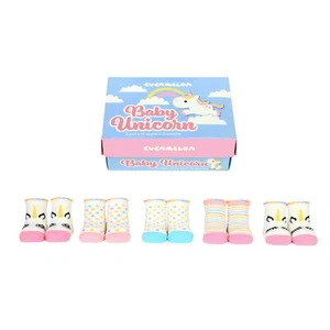 Baby Socks Newborn Unicorn Stripes Polka Dot 5 Pairs of Socks 0-12 Months Boxed - Picture 1 of 1