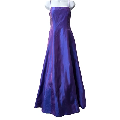 Zum Zum Maxi Prom Dress 7 8 Beaded Taffeta Evening Gown Fairy Purple Whimsy Goth - Image 1 of 4