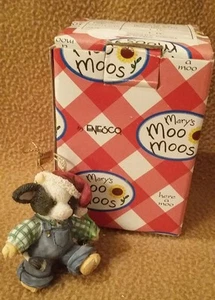 Mary's Moo Moos 1994 Ornament - Boy Cow in Coveralls Ringing a Bell #651222 - Picture 1 of 8