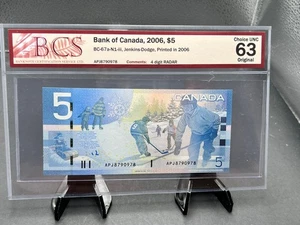 2006 Bank of Canada $5 4 Digit Radar Graded UNC63 SN# APJ8790978 - Picture 1 of 5