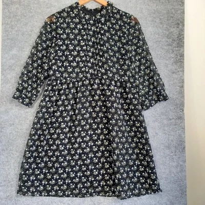 Uniqlo Dress Womens Size M Black Floral A-Line Chiffon Boho Peasant Party Office - Image 1 of 4