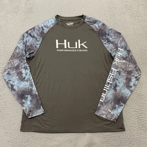 Camisa Huk Performance Para Hombre M Gris Azul Camuflaje Fenómeno Pesca Manga Larga - Imagen 1 de 11