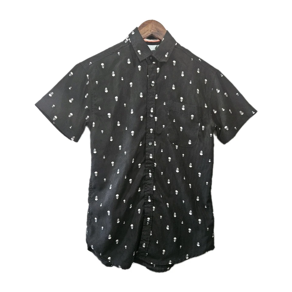 Sueded Geometrix Drill Clothing Skulls Black Sz Small Mens Casual Short Sleeve - Image 1 of 4