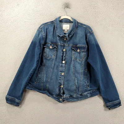 Chaqueta de mezclilla Torrid para mujer 3X chaqueta de jean camionero elástica bolsillos abotonados Foto 1 de 4