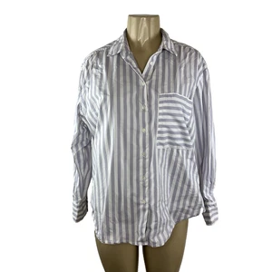 Camisa a Rayas AYR The Deep End Talla L Púrpura Blanca Clásica Blusa con Botones Defectuosa - Imagen 1 de 10