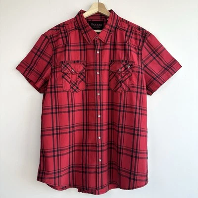 GUESS Check Short Sleeve Shirt Mens Size XXL Red Checked Plaid Button Up Top 2XL - Image 1 of 4