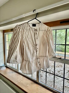 Puff Sleeve Bow Top, Cream Stripe, 8-10, New Without Tags - Picture 1 of 3