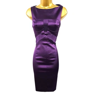 Karen Millen UK 10 Vintage Purple Satin Wiggle Pencil Dress Evening Cocktail - Picture 1 of 11