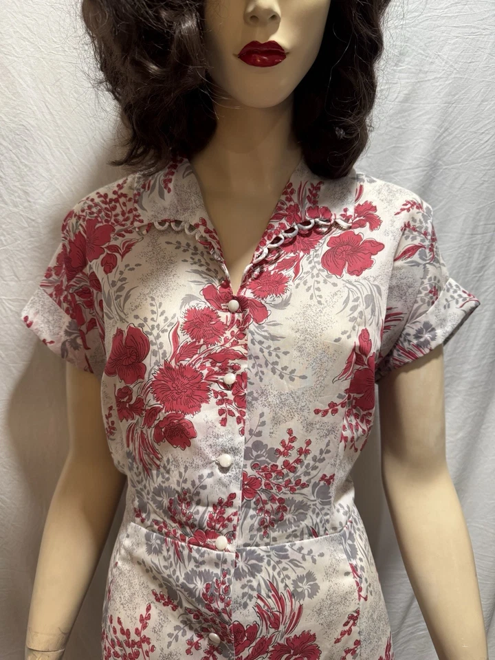 Vestido Vintage Años 40-50 Coral Nailon Estampado Floral Talla L/XL Foto 1 de 4