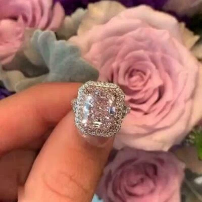 4 Ct Radiant Cut Simulated Stone Engagement Wedding Ring 14K Solid White Gold - Image 1 of 4