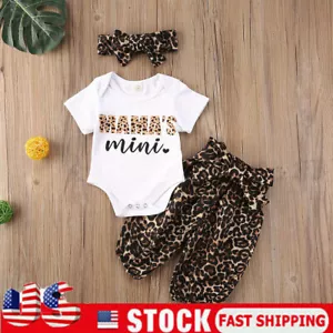 Infant Baby Girl Clothes Set Romper Bodysuit Leopard Pants Trousers Outfits 3Pcs - Picture 1 of 5