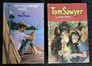TOM SAWYER & HUCKLEBERRY FINN BY MARK TWAIN HARDCOVER BOOK LOT WHITMAN CLASSICS - Picture 1 of 8