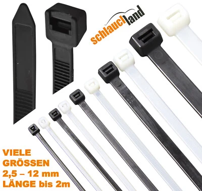 SCHLAUCHLAND 1-1000 Kabelbinder Nylon schwarz weiß 2,5/3,6/4,8/7,9/8,8/12,4mm ***10-150cm Set