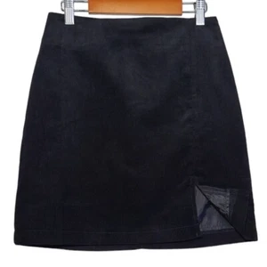 Mini Skirt Medium Black Womens Corduroy Party Slit Zipper High Waisted Lined - Picture 1 of 12