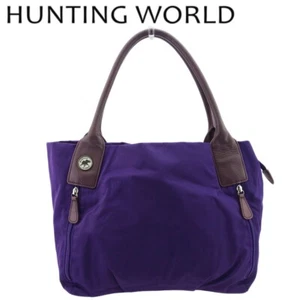 HUNTING WORLD Tote Bag Logo Button Nylon Canvas x Leather Authentic Used T22151 - Picture 1 of 8