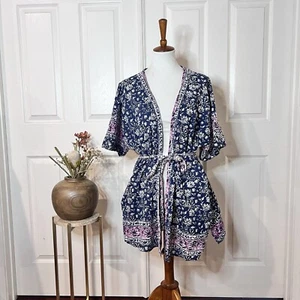 Top donna Lucky Brand floreale kimono cravatta taglia L/XL boho western folk cowgirl - Foto 1 di 8