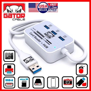 USB 3.0 Card Reader HUB 3-USB-A Port Multi Memory MS Micro SD M2 TF Slot Adapter - Picture 1 of 13