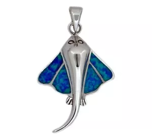 925 Silber Blauer Feueropal Inlay Stachelrochen Charm Anhänger 01 - Bild 1 von 3