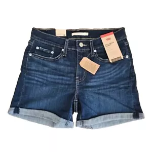 Levi's Womens Hypersoft Mid-Length Rolled Cuff Shorts, Indigo Size 27 - Picture 1 of 4