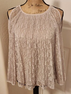 Lauren Conrad Women's Size S Light Taupe Lace Long Sleeve Tunic Top - Image 1 of 4