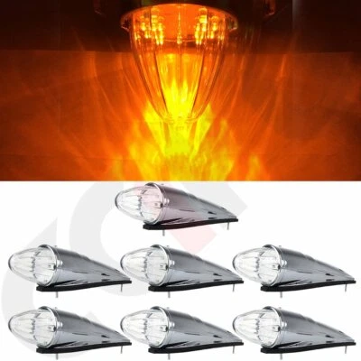 7pcs Clear/Amber Led 17Diodes 15.25" Torpedo Mid Roof Upper Top Cab Marker - Image 1 of 4