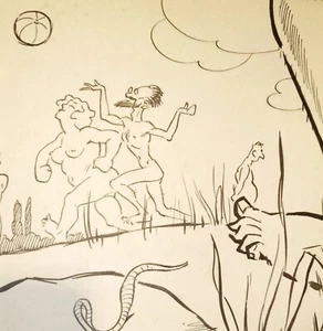 Pierre GOUJON 1900 1956 ORIGINALZEICHNUNG KARIKATUR LE VER... Chez les Nudistes - Bild 1 von 6