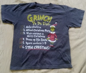 Hybrid Apparel Boys' "Grinch To-Do List" Gray T-Shirt Size S- Christmas Themed - Picture 1 of 5