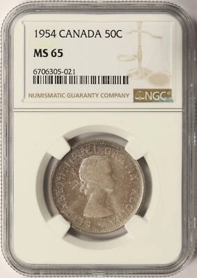1954 Canada 50c Silver Half Dollar NGC MS65 Top Pop! - Image 1 of 4