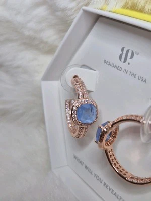 Bomb Party Earrings "Dazzling Inspiration" Ocean Blue Quartz On Rose Gold - Image 1 of 3