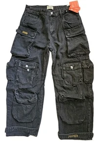 JEANS DE BOLSILLO YOUNGLA HELLA TALLA LG negros para hombre talla 36"x 28,5" holgados Streetware nuevos con etiquetas - Imagen 1 de 16