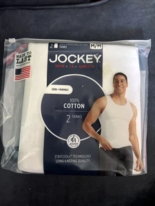 Jockey Men's 100% Cotton Tanks Made in America 2 Pack Size Medium New - Picture 1 of 4