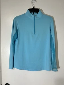 IBKUL Mini Check Long Sleeve Mock Neck Top Jersey Golf Tennis Blue/White Sz S - Picture 1 of 11