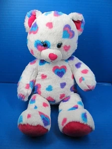 Build A Bear white teddy bear with pink blue purple hearts 18 Inch BAB - Picture 1 of 8