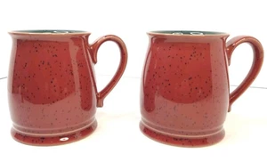 Denby England Stoneware Harlequin Mugs Red/Green Tankard Tudor Hand Crafted Pair - Picture 1 of 9
