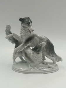 Vintage 50er Jahre Deutsche Thüringen Porzellan Russische Wolfshunde Barsoi Hunde Figur - Bild 1 von 8
