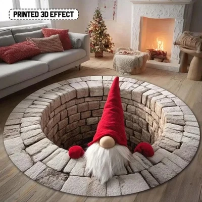 CHRISTMAS DECOR RUG MAT XMAS OPTICAL ILLUSION RUGS SANTA CLAUS HOLIDAY ENTRYWAY