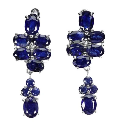 Pendientes de plata de ley 925 zafiro ovalado 7x5 mm joyas de piedras preciosas naturales Foto 1 de 4