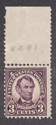 Travelstamps: 1923-1925 US Stamps Scott # 555 Lincoln, 3c, Mint OG Light Hinge - Image 1 of 4